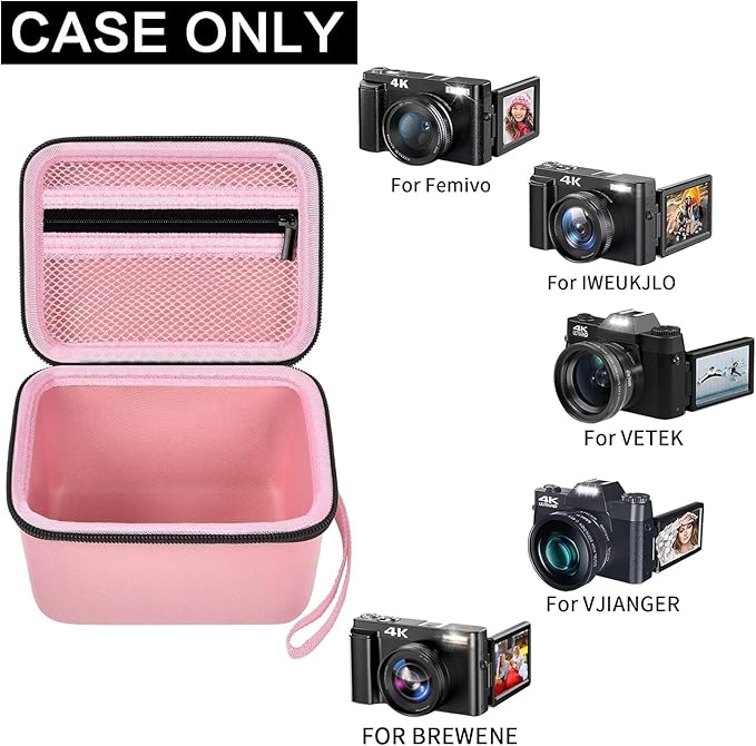 Vlogging Camera Case Compatible with for Duluvulu/for VJIANGER/for JGIPL/for TEBNGIHNM 4K Digital Cameras for Youtube. Vlog Camera Carrying Storage for Lens, Cable and Other Accessories - Pink