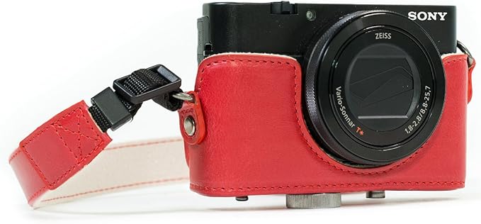 MegaGear MG1139 Ever Ready Leather Camera Case Compatible with Sony Cyber-Shot DSC-RX100 VI, DSC-RX100 V, DSC-RX100 IV, DSC-RX100 III - Red