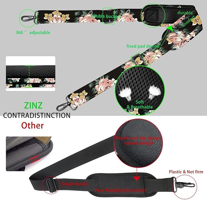 ZINZ 79 inch Shoulder Strap, Extra-thick Fixed Cushion Pad and Dual Clasps Universal Replacement Strap with Metal Swivel Hooks for Laptop Bags, Luggage Bags, Camera, Crossbody (200cm,Dark Rose)