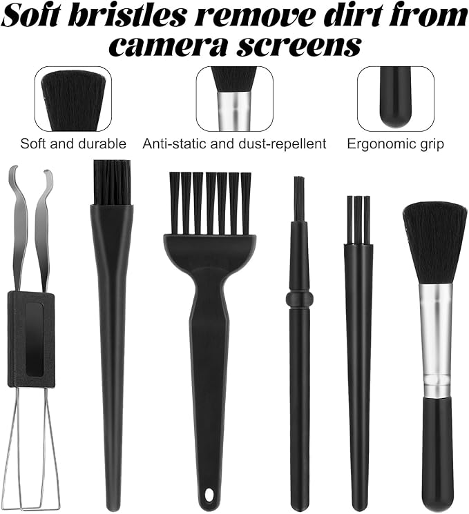 6 Pcs Keyboard Cleaning Kit with Keycap Puller & Switch Puller, Mini Anti-Static Dust Brush for Computer Motherboard Camera Small Space, Stainless Steel Key Remover for Mechanical Keyboard