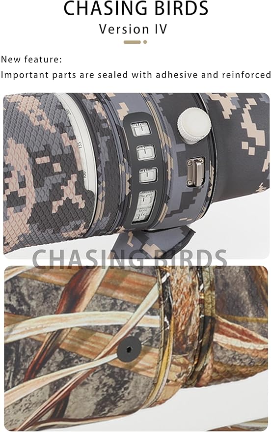 CHASING BIRDS Lens Camouflage Waterproof Coat for Nikon Z 180-600mm f/5.6-6.3 VR Rainproof Lens Protective Cover Version IV (Shadow Black Camouflage)