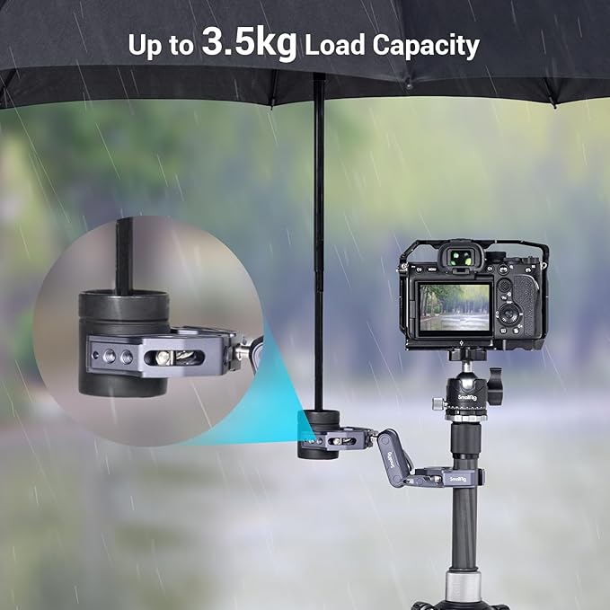 SMALLRIG Double Clamp Mount, Super Clamp Arm, for Chair, Pole, Tripod, C Stand, Handlebar, All Metal Max Load Capacity 3.5kg
