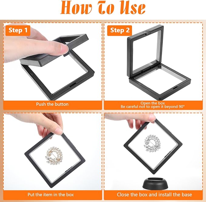 30 Pack 3D Floating Display Stand Floating Frame Display Case Coin Display Holder Transparent PE Jewelry Storage Box for Jewelry,Specimen,Medallions(Black)
