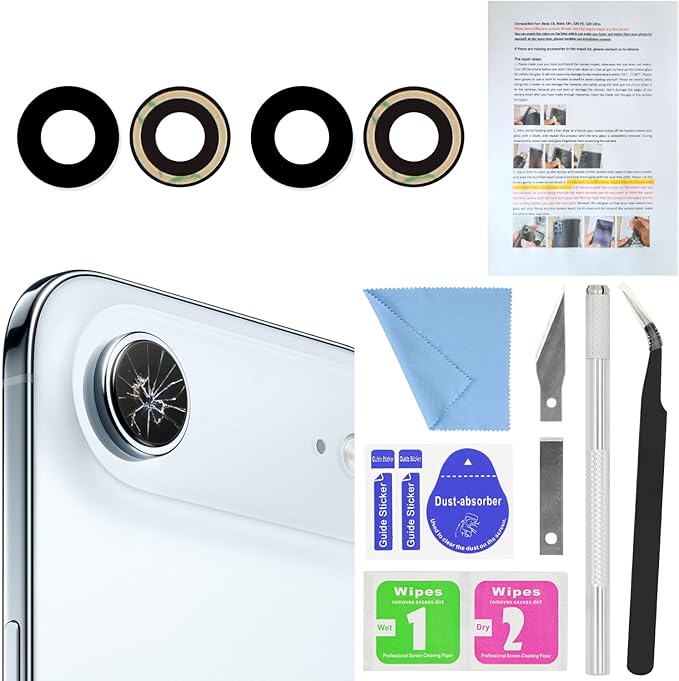 2PCS ASDAWN Back Rear Camera Lens Glass Replacement for iPhone Air 6.5 inch with Pre-Installed Adhesive, Back Lens Glass with Installation Manual + Repair Tool Set