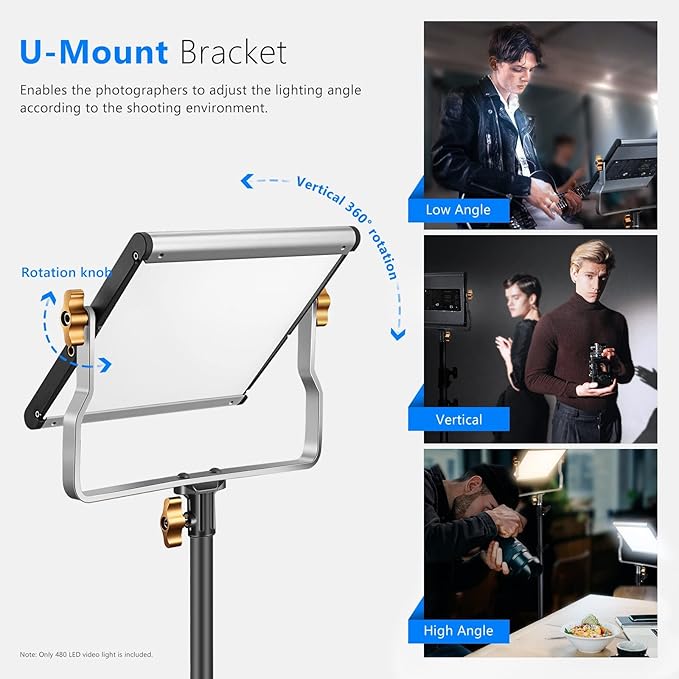 Neewer Dimmable Bi-Color LED with U Bracket Professional Video Light for Studio, YouTube Outdoor Video Photography Lighting Kit, Durable Metal Frame, 480 LED Beads, 3200-5600K, CRI 96+