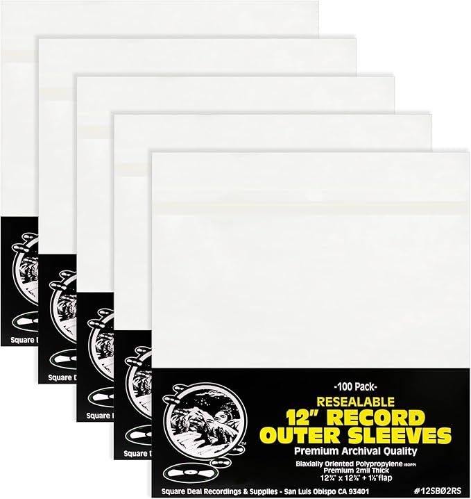 (500) 12" Archival Resealable Record Outer Sleeves - Super Clear Premium 2 Mil Thick Archival Quality BOPP #12SB02RS