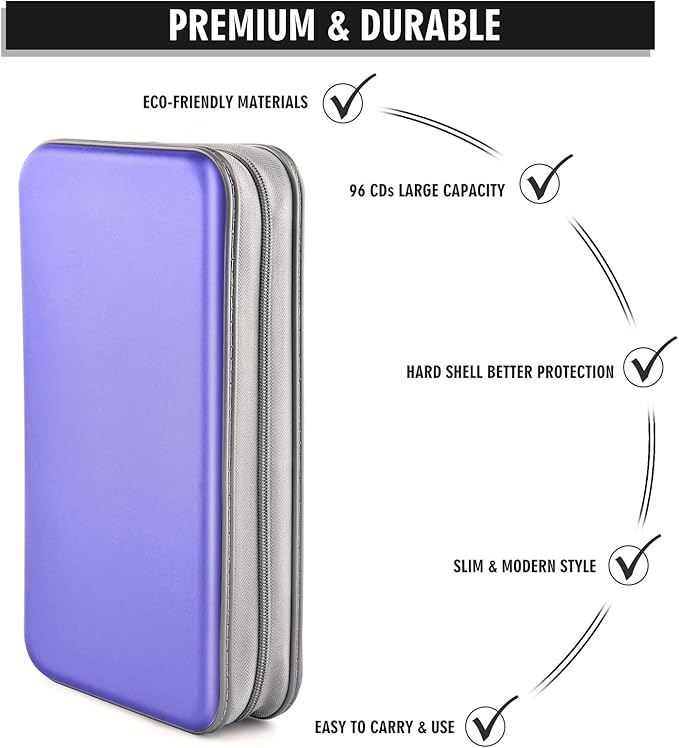 DVD Case, Bivisen CD Case Holder Wallet Binder 96 Capacity CD/DVD Cases Storage Holder Binder Organizer Wallet Book for Car Home Travel (Light Purple)