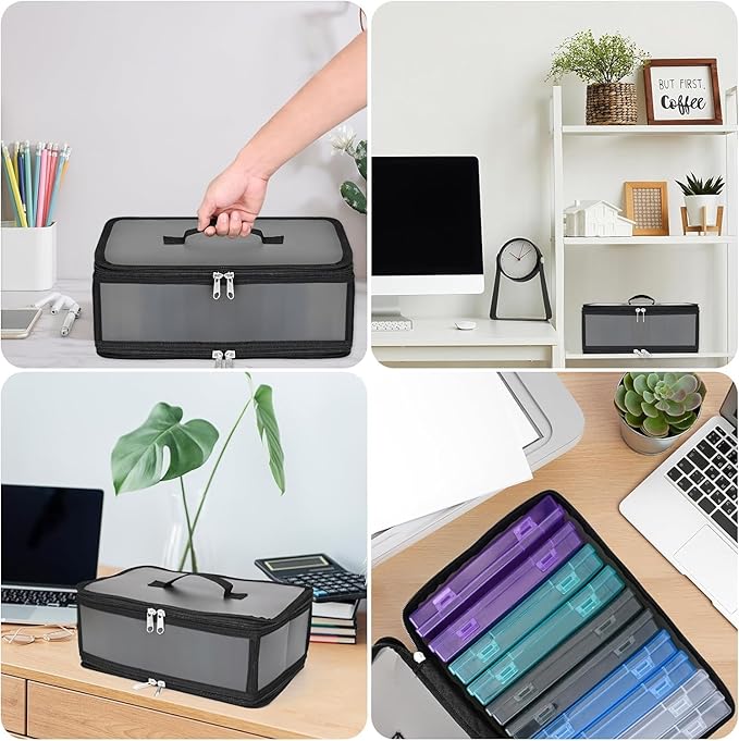 Bluedale Photo Storage Box with 10 Inner 4" x 6" Multicolour Photo Cases, Waterproof Craft Keeper with Handle, Organizer Container Box with 1 Sheet Label Sticker for Picture Seeds Craft Supplies