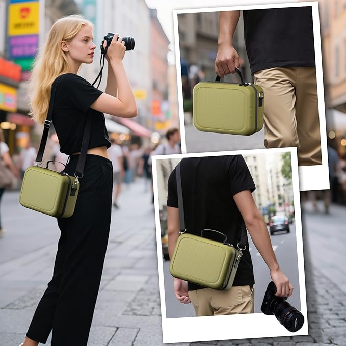 ProCase Hard Shell Camera Case for Canon Rebel T7/EOS R100/R50/DSLR/SLR/Nikon/Sony/Mirrorless Cameras, Soft Padded Digital Camera Travel Bag with 1 Shoulder Strap and 3 Adjustable Dividers -Green