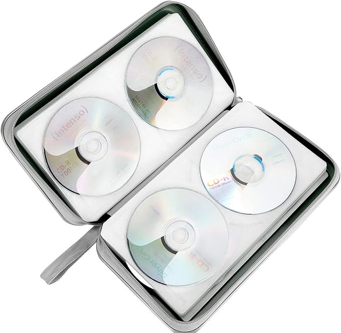 CD/DVD Case Holder, 80 Capacity Hard Plastic Disc Cases Storage Binder for Car, Home, Office, Travel (Dark Green)