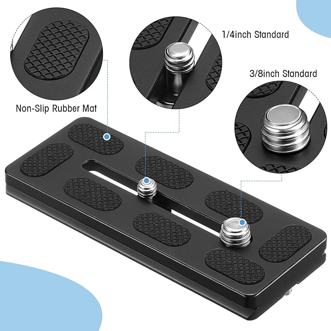 Frienda 2 Pieces Metal Quick Release Plate with 1/4''-20 Camera Screw Tripod Mount Plate Fits Standard for DSLR Camera Tripod Ball Head(Black,100mm 1/4''and 3/8'')
