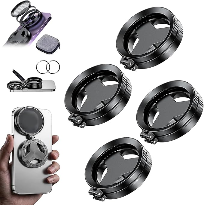 Anti-Glare Magnetic Phone Filter,Quick Mount for iPhone Filter Lens,52mm Cpl Phone Camera Filters,Circular Polarized Lens Filters with Foldable Stand for Outdoor Shooting, Glass Surfaces (4pcs)