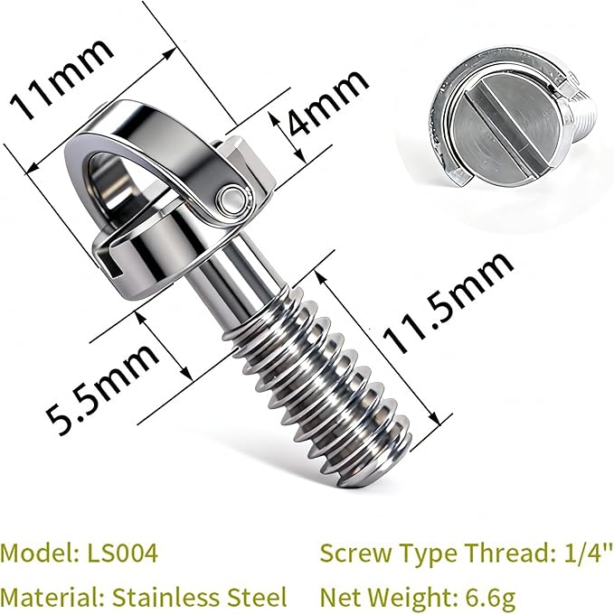 1/4"-20 Camera Long Screw (2-Pack) – 17mm Extra Length, Stainless Steel D-Ring & Flat Head Fixing Screws for Camera Tripod/Monopod Quick Release Plate, Hand-Tighten Design