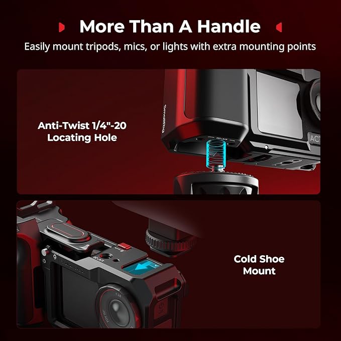 SmallRig Handle Grip Kit for DJI Osmo Action 5 Pro / 4/3 with Cage, Street Photography Grip for DJI, Quick Release, Shutter Button, Cold Shoe, Wrist Strap, 1/4 Threaded Hole for Tripod Selfie Stick