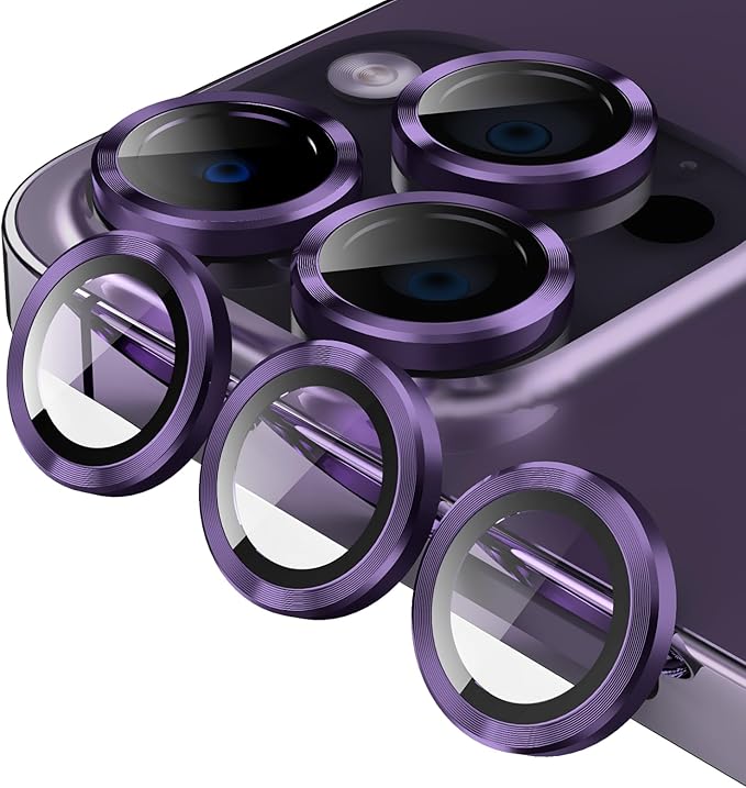 Jeluse Camera Lens Protector for iPhone 17 Pro Max/17 Pro/16 Pro Max/16 Pro/15 Pro Max/15 Pro/14 Pro Max/14 Pro, 9H Tempered Glass Screen Protector Cover Alignment Kit Metal Individual Ring