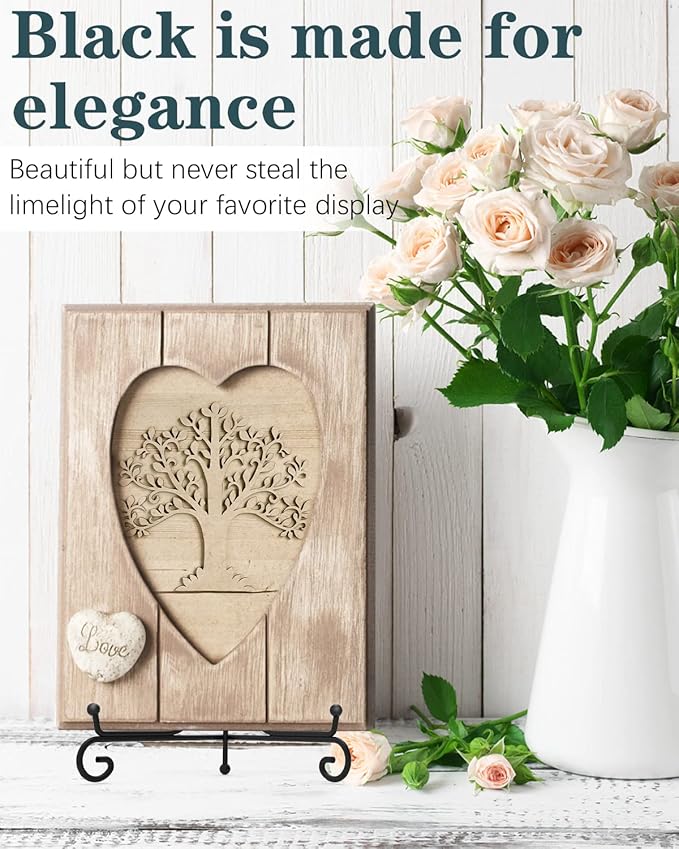 Iron Display Stand 10 Packs, 10 Inches Plate Picture Photo Stand for Display, Black Foldable Easel Holder for Photo Frame, Artwork, Collection, Decorative Plate, Book, Office