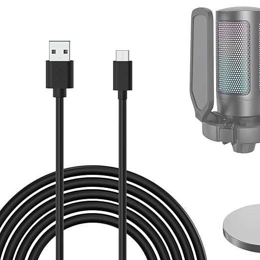 GEEKRIA for Creators USB A to Type C Microphone Cable 10 ft / 3 M, Compatible with Fifine AmpliGame A6, HyperX QuadCast S, SoloCast, Logitech G Yeti GX, TONOR TC30 Mic Cord (Black)