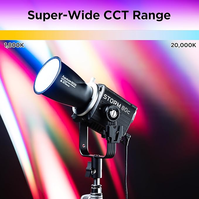 Aputure Storm 80c RGB LED Video Light - 80W Full-Color Point Source Fixture, 20,185 Lux @1m, 1800K-20,000K, Advanced Diode Mixing, CRI≥97, IP65 Weatherproof, Sidus Link, DMX & LumenRadio Control