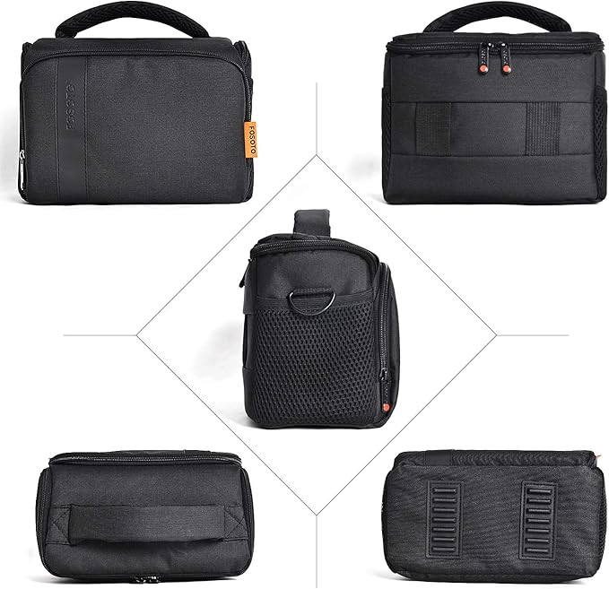 FOSOTO Waterproof (with Rain Cover) Shoulder Camera Case Bag Compatible for Nikon D5600 D750 D3300 Canon Rebel SL2 T7i EOS 80D 60D Sony A77II a68 a99II Travel DLSR SLR Camera Bags