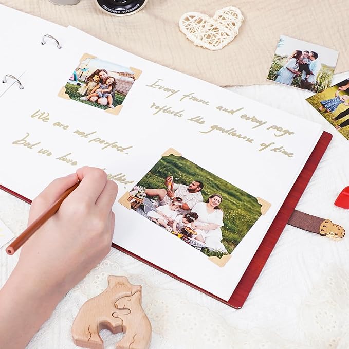 Personalized Family Photo Album, Wooden Family Scrapbook for Generations, Memory Photo Album For Wedding, Baby, Family Memories, Custom Engraved Vintage Memory Book