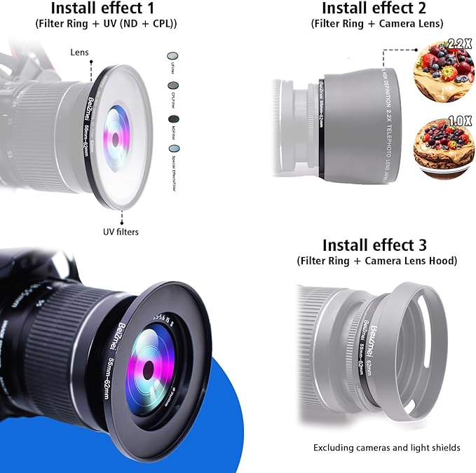 55mm to 62mm Camera Filters Ring,Filters Ring Compatiable All Brands Ø55mm Lens to Ø62mm Camera accessory.Made of CNC.