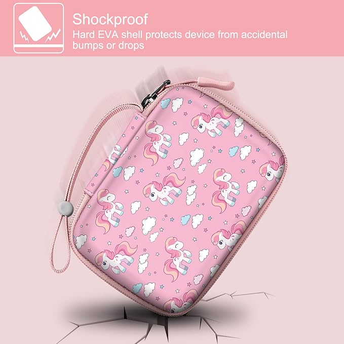 FINTIE Kids Camera Case Compatible with Goopow/Seckton/Dylanto/Mgaolo/Masterbee/CIMELR/Desuccus Kids Digital Camera Toys, Children Carrying Bag, Birthday Festival Gift, Pink Horse