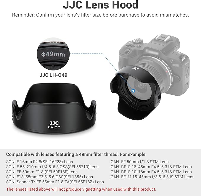 JJC 49mm Tulip Flower Lens Hood Accessories for Canon EOS R100 R50 R10 with RF-S 18-45mm Lens, for Canon EOS M50 II M6 II M200 with EF-M 15-45mm Lens, Reversible Design & Support 49mm Filter/Lens Cap