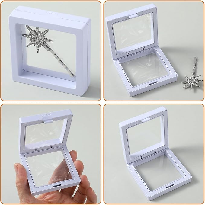 60 Pcs 3D Floating Display Case 2.8 x 2.8 x 0.8 Inch Coin Frame Display Holder Stands for Antique Challenge Coins, Jewelry, Shells, Gems, Minerals, Rocks, Specimen, Pins(Black,White)