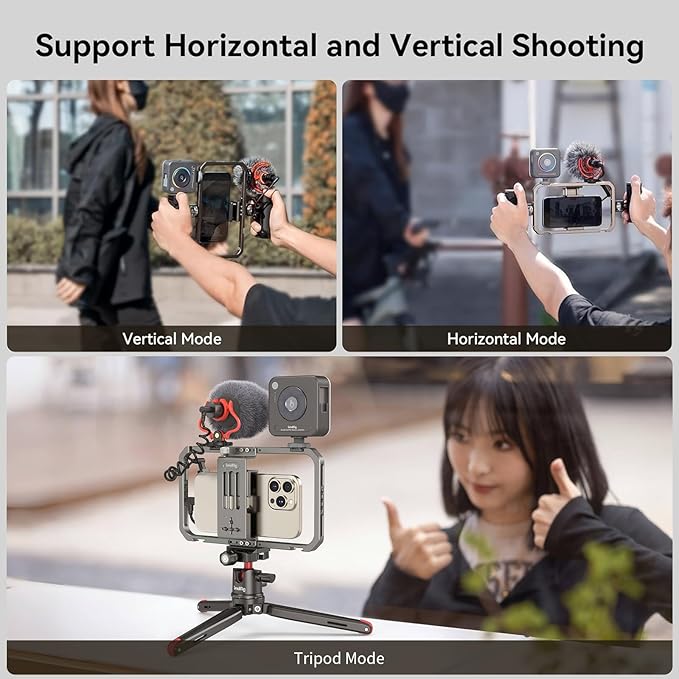 SmallRig Universal Phone Video Rig Kit for iPhone, Smartphone and Cameras, Phone Stabilizer Rig w/Tripod Microphone LED Light Side Handle Power Bank Holderm, for Vlogging & Live Streaming