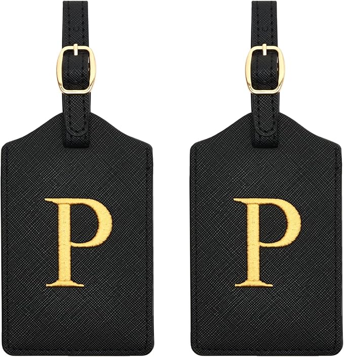 2 Pcs Initial Monogrammed PU Leather Luggage Tags - Embroidered, Perfect for Suitcases & Bags
