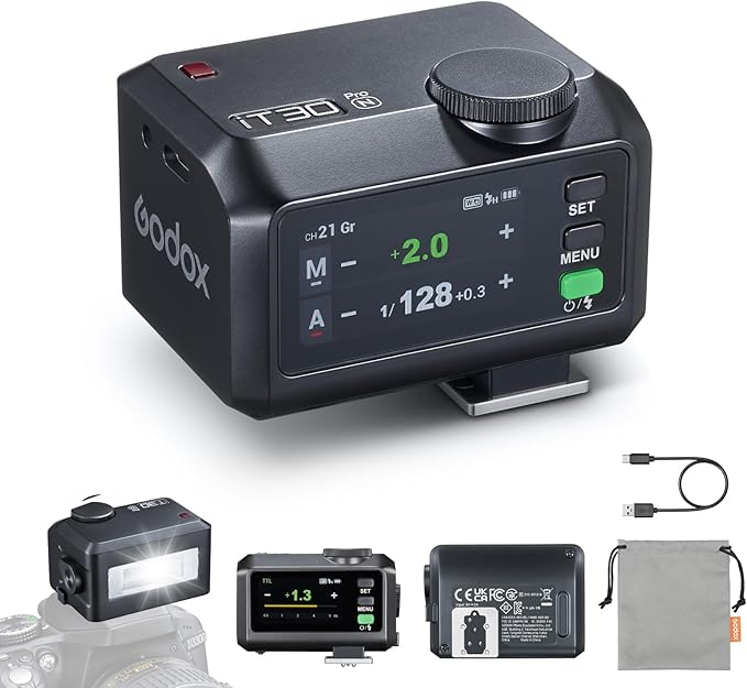 Godox iT30Pro N iT30Pro-N Flash for Nikon, 2.4G Mini Nikon Flash HSS 1/8000s, 560 Full Power Flashes, 2.8" Full-Color Touchscreen, TTL Auto-Exposure, Built-in Diffuser and Lithium Battery(Black)