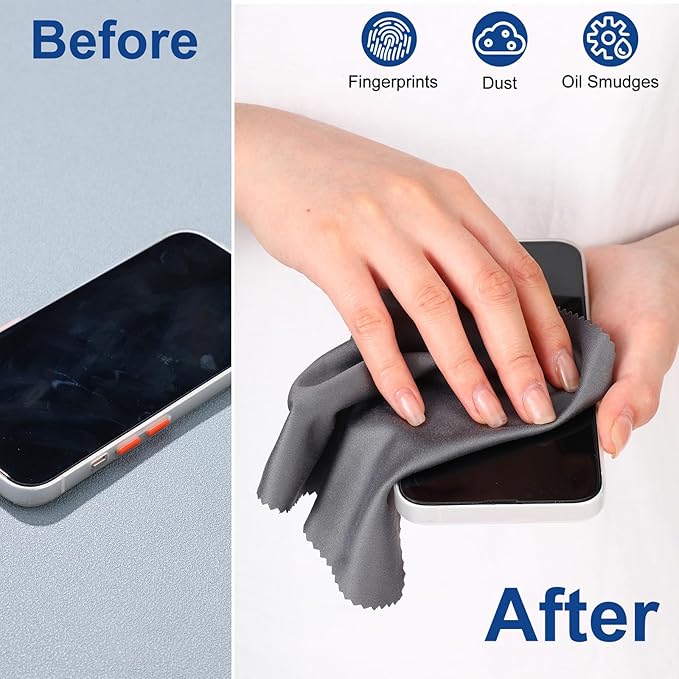 Frienda 50 Pcs Microfiber Cleaning Cloth for Glasses 6x7 Inch Lens Eyeglasses Cleaning Cloth Sunglasses Electronics Glasses Optical Cleaner Wipes Bulk for Camera Lens Eyeglass Screen(Dark Gray)