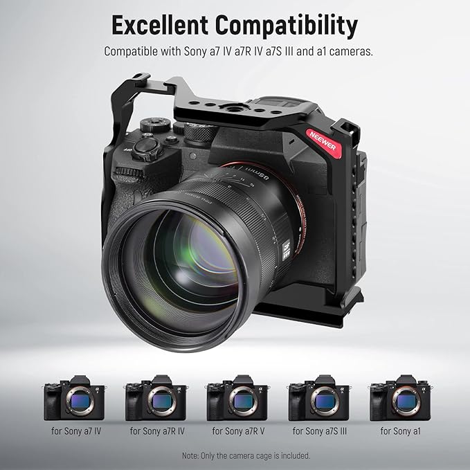 NEEWER Full Camera Cage Compatible with Sony a7R V/a7R IV/a7 IV/a7S III/a1, Aluminum Video Camera Rig with Full Access/Arca Type QR Base for Quick Switch, Compatible with DJI RS Stabilizers, CA004