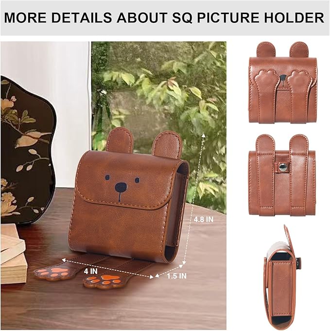 WOGOZAN Square Album for Fujifilm Instax Square/SQ1/SQ40/SQ6/SQ10/SQ20/SP-3 Instant Camera 2.9x3.4 Inch Films for Instax Square Film, SQ Photo Pouch Bag with PU Leather Material (Brown Bear)