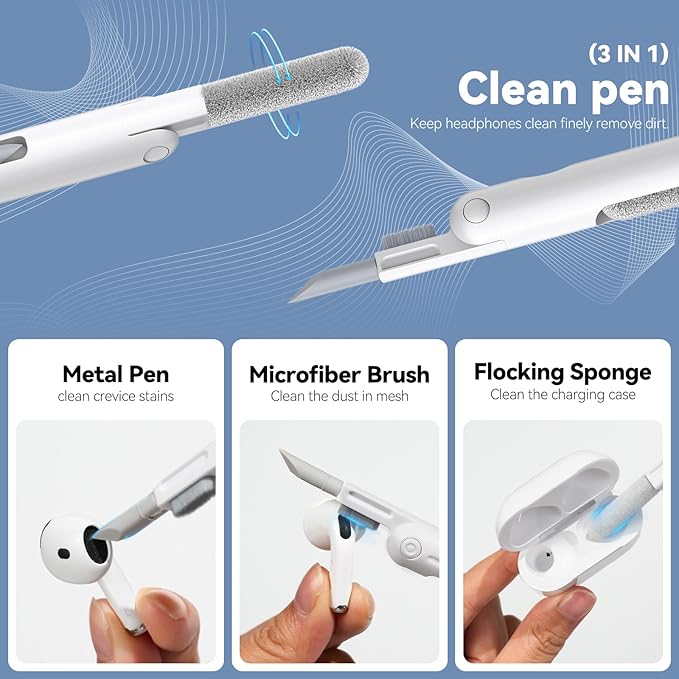 for Airpods Cleaner Kit,Bluetooth Earbuds 3 in 1 Multi-Function Cleaning Pen and Cleaning Putty,for Airpods Pro Phone Charging Port,Earbuds,Headphone, iPod,Case,iPhone,ipad,Laptop (Pink)