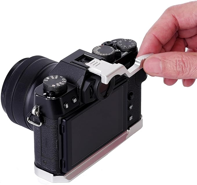Metal Thumbs Up Grip Compatible with Fuji Fujifilm X-T30III/X-T20III/X-T10III/X-T30II/X-T20II/ X-T10II/XT30/XT20/XT10/X-T50 Mirrorless Cameras Thumb Rest Support with Hot Shoe Cover (Silver)