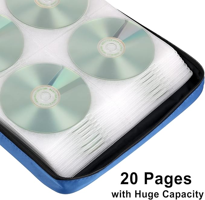 CD Case DVD Holder Storage: 160 Capacity DVD Cases Organizer Portable Wallet Storage - CD Plastic Protective Carrying Binder for Home Travel (Blue)
