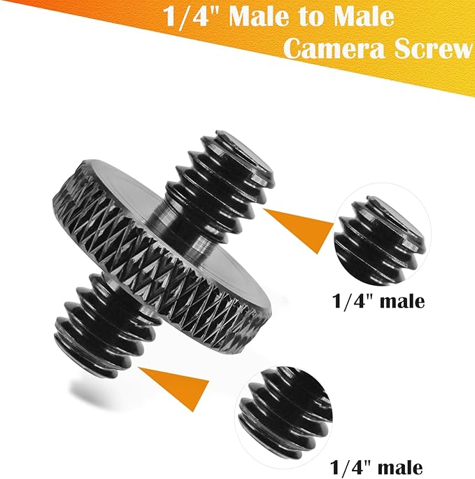 3-Pack 1/4" Male to Male Tripod Nut Connectors, Aluminum, Black
