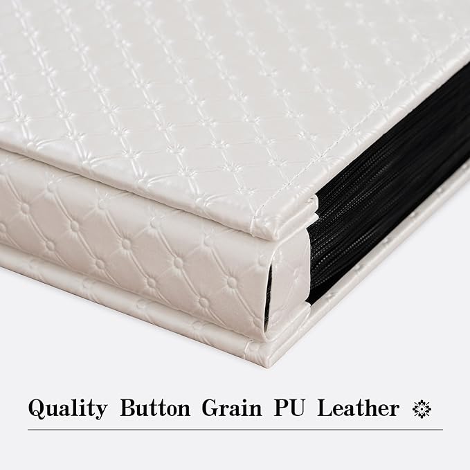 Mublalbum Small Photo Album 4x6 200 Photos Leather Cover Picture Book with Horizontal Pockets for Baby Wedding Anniversary and Family (White)