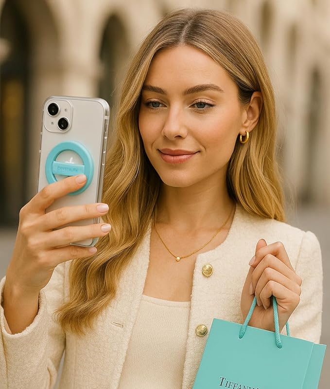 Grips by CRYSTALFY Magnetic Phone Grip & Magnetic Phone Holder with Loop, Extra Metal Ring, Compatible with MagSafe & Non-MagSafe iPhone Cases - Secure Cellphone Loop Handle (Blue)