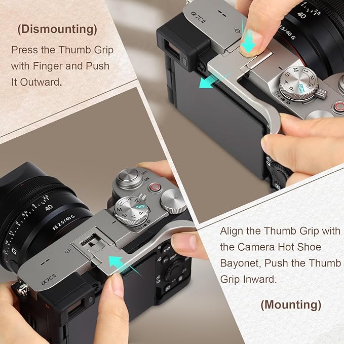 Haoge Metal Thumb Up Grip for Sony A7CII,a7CR,Camera Accessories Silver Hot Shoe Rest Hand THB-S7CR-S
