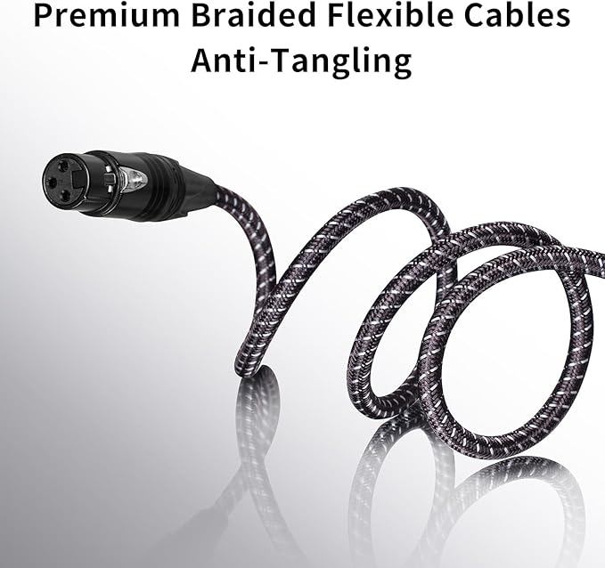 XLR Cables 1ft 2 Pack- Premium Short Anti-tangling Braided 3-Pin XLR Male to Female Patch Cables for Microphone DJ