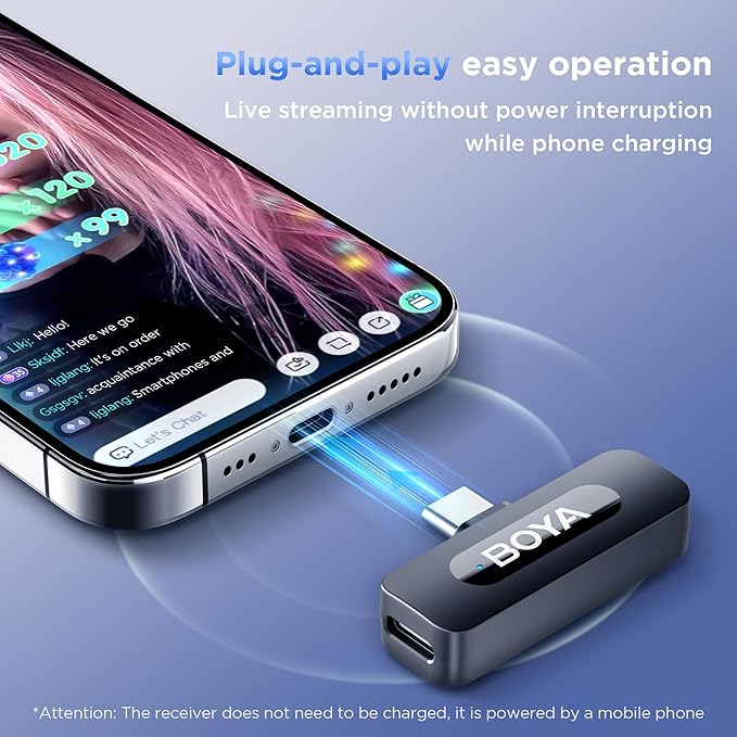 BOYA BY-V10 USB-C Wireless Lavalier Microphone for iPhone16/15 Android, Type-C Smartphone Laptop, Noise Canceling, Mini Clip-on Microphone for YouTube, Podcast, Facebook, TikTok Vlogging Recordings