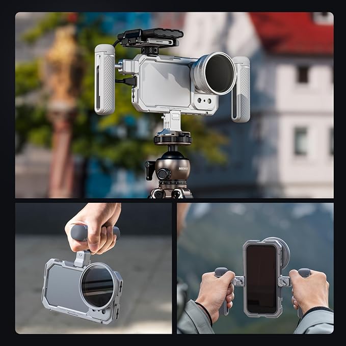 NEEWER Phone Cage Kit Compatible with iPhone 17 Pro Max Only, Video Rig Stabilizer Accessories with 67mm Filter Ring, 17mm Lens Backplate, T Mount Adapter, Two Quick Release Handles, PA144 (Silver)