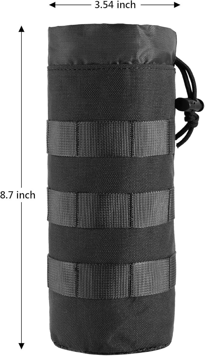 Tactical MOLLE Water Bottle Pouch with Drawstring Open Top & Mesh Bottom, Military Water Bottle Holder Bag Sports Travel Hydration Carrier