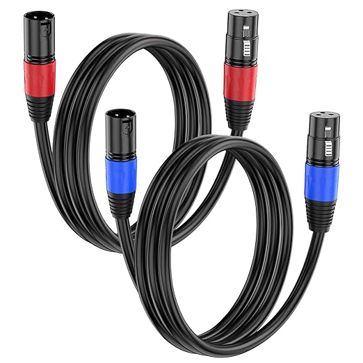 XLR Cable 3.3ft 2 Packs - Premium Balanced Microphone Cable with 3-Pin XLR Male to Female Mic Speaker Cable, Black, Pure Copper and Plated Conductors, PVC Jacket