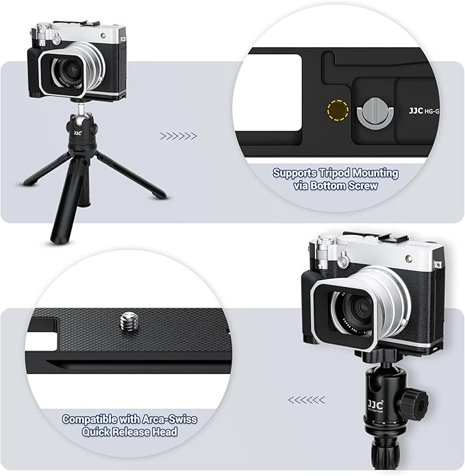 GFX 100RF Hand Grip Handgrip for Fujifilm Fuji GFX100RF Camera, Metal GFX100 RF L Bracket Holder with Built-in Arca Quick Release Plate & Battery Compartment Opening Anti-Slip Microfiber Pads - Silver