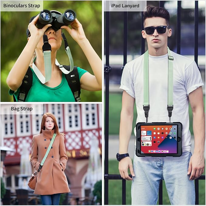 Adjustable Shoulder Straps, Universal IPad lanyard, Silicone Padded Camera Strap with Quick Release Buckle, Comfort Neck Strap for Cameras, iPads, Tablet Case, Binoculars (Mint Green)