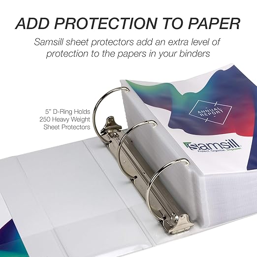 Samsill Durable 5 inch 3 Ring Binder, Made in USA, Locking D Ring FSC 100% Recycled Chipboard, White