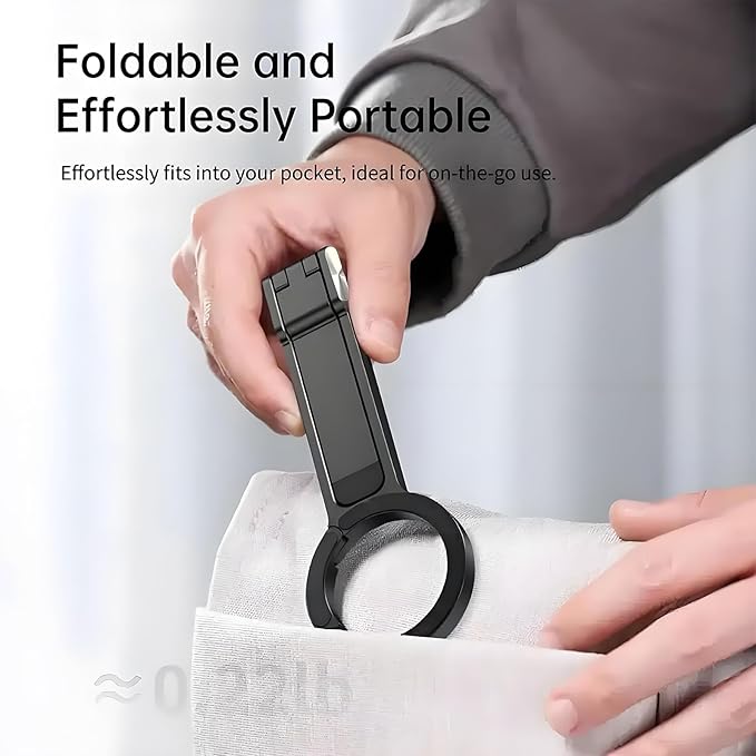 Aluminum Alloy Phone Tripod Carabiner-Mounted for iPhone, Portable Dual-Sided Magnetic Tripod Desk Mount Phone Handle Holder[Ultra-Light Only 0.22lb] Black